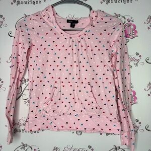 Gap heart print long sleeve pink purple red blue purple white hearts sweater